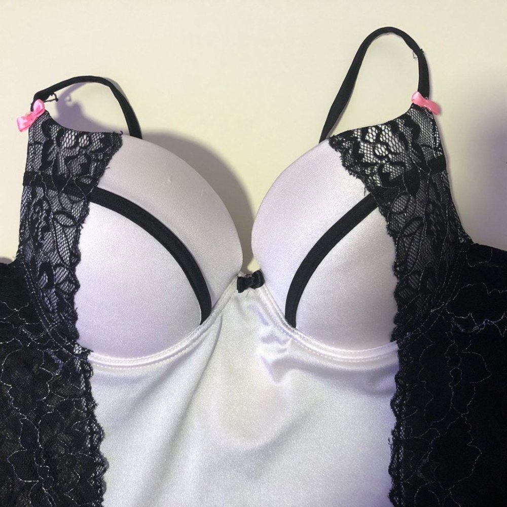 SEXY Black and white sleep dress with pushup - Picture 6 of 7